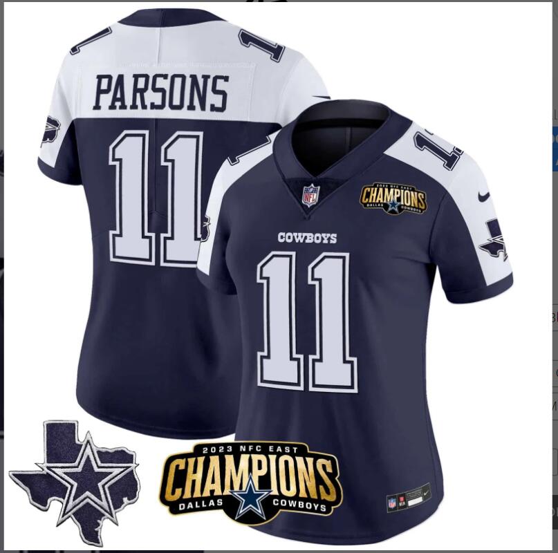 Women Dallas Cowboys 11 Parsons 2023 NFC East Champions Patch Vapor 2024 NFL blue Nike jerseys